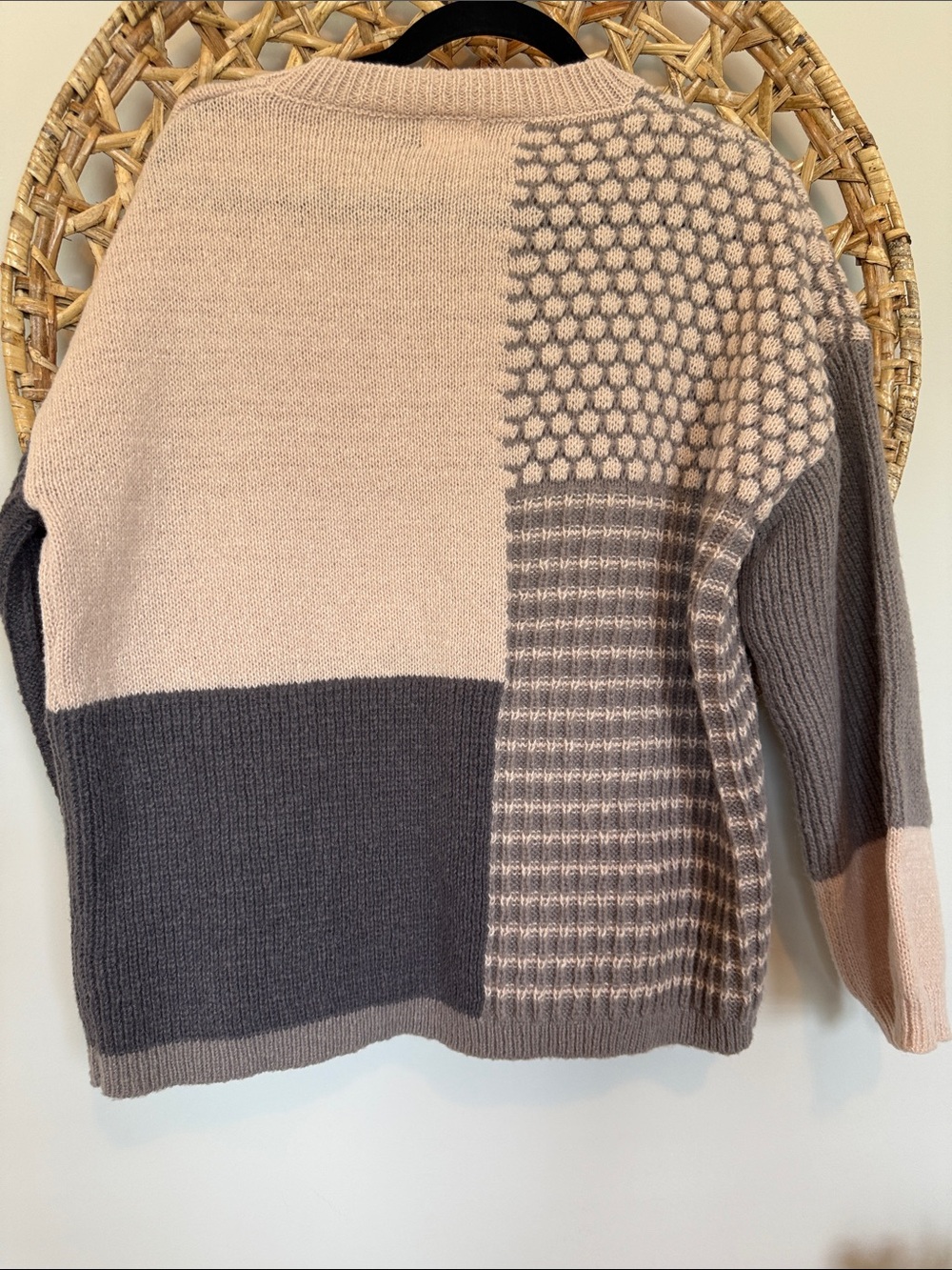 BiBi Patchwork Knit Sweater in Cream and Charcoal colors. - Picture 10 of 13